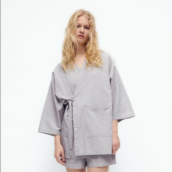 ❤️ - {Zara} Striped Belted Kimono Cotton and Linen Blend  NO TAG - Picture 3 of 12